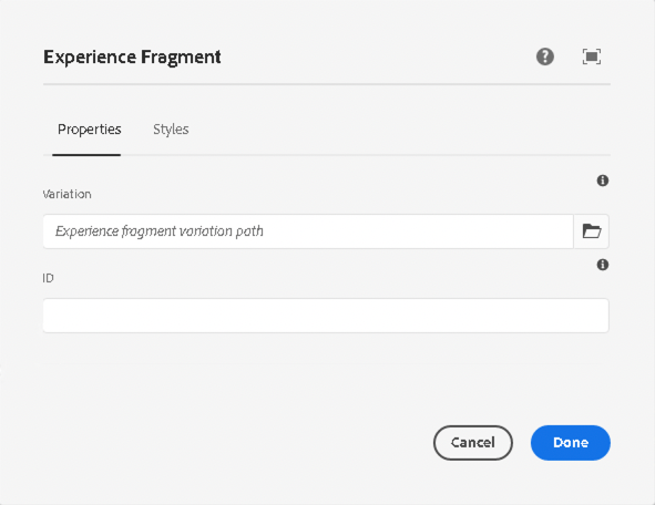 Email Experience Fragment Component's edit dialog