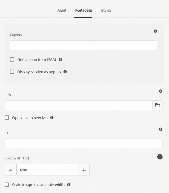 Metadata tab of the Image Component's configure dialog