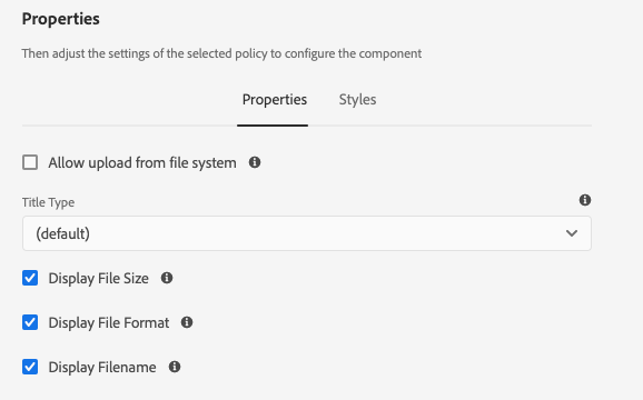 Design dialog of the Download Component