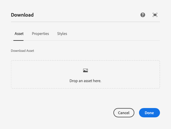 Asset tab of the Download Component's edit dialog