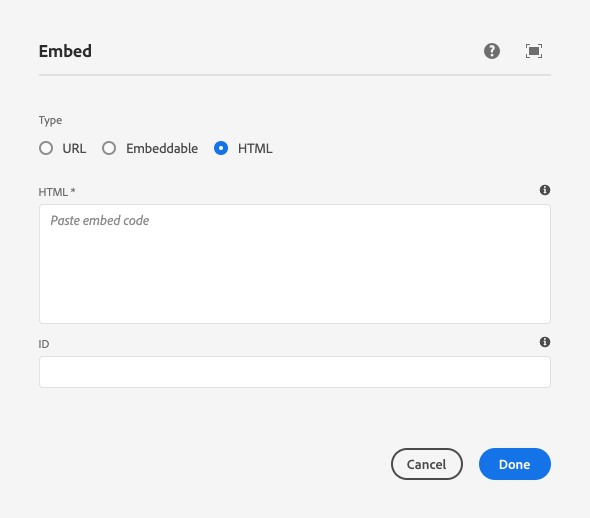Embed Component's edit dialog for HTML