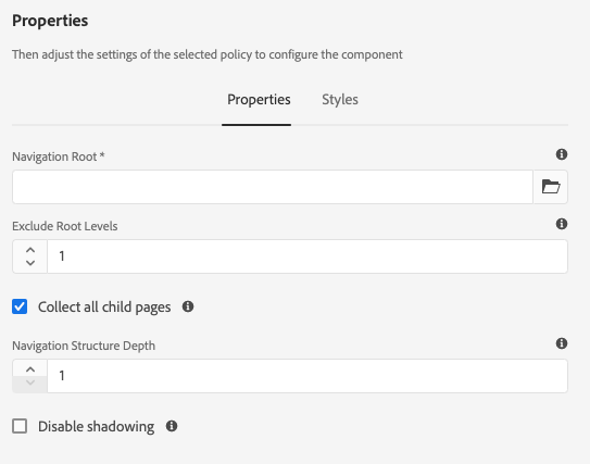 Navigation Component's design dialog