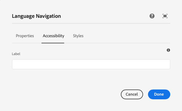 Language Navigation Accessibility tab