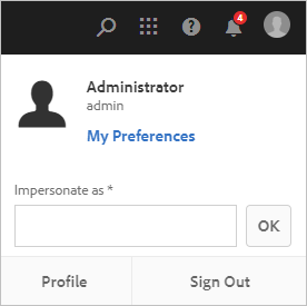 Experience Manager interface with user preferences