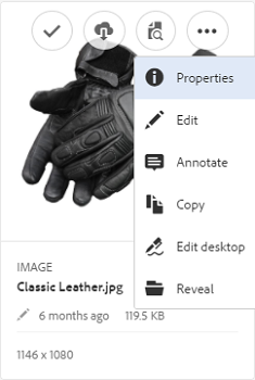 In Assets UI, open quick actions menu to see desktop actions