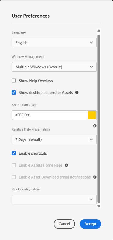 Select Show Desktop Actions For Assets to enable desktop actions
