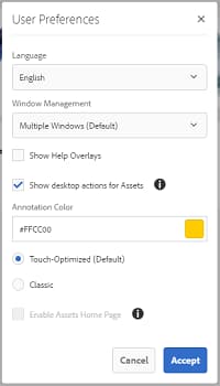 Select Show Desktop Actions For Assets to enable desktop actions