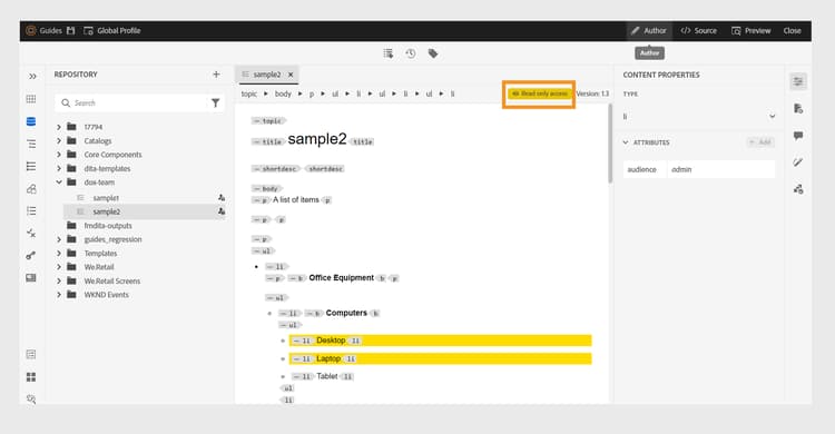 view read only file in author mode