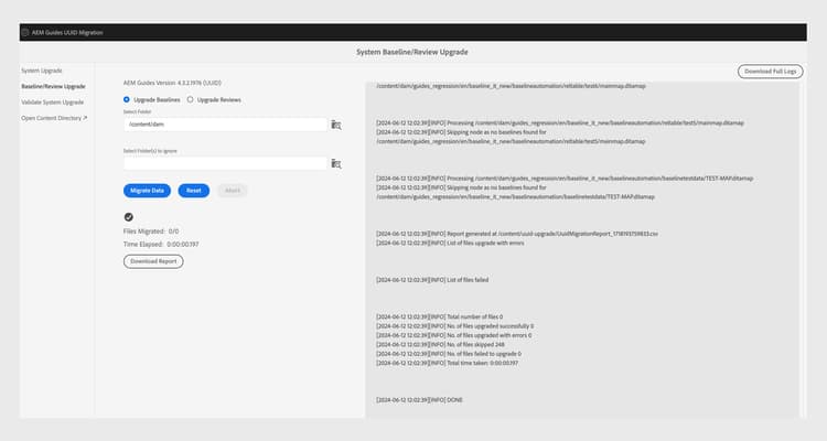 Baseline and review tab in migration