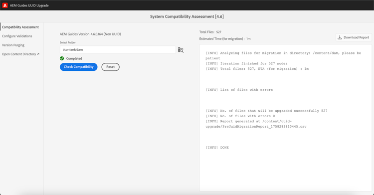 compatibility assessment tab in migration