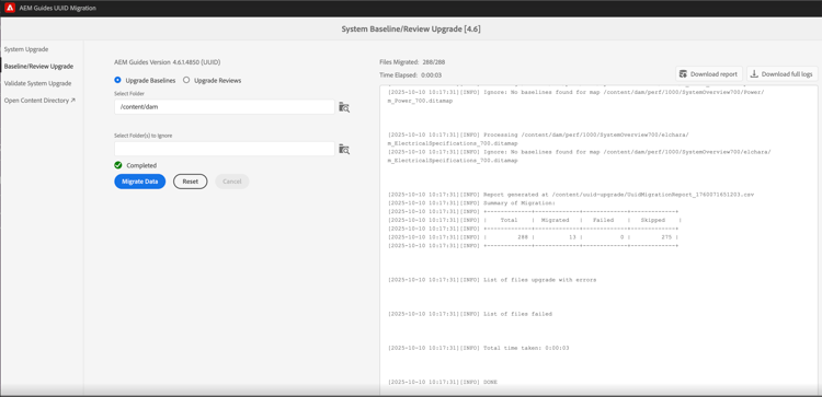 Baseline and review tab in migration