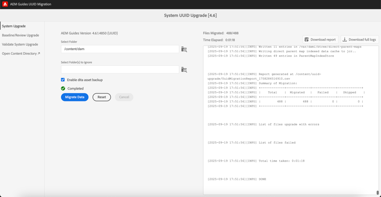 System upgrade tab in migration