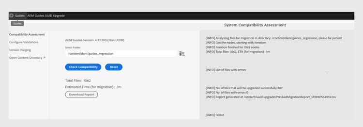 compatibility assessment tab in migration