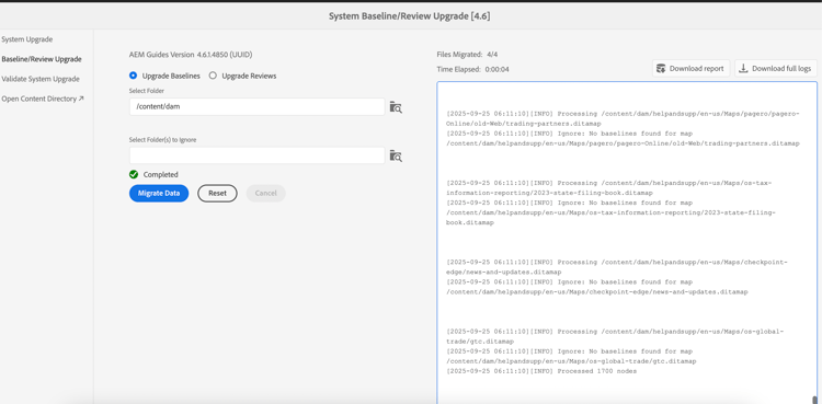 Baseline and review tab in migration