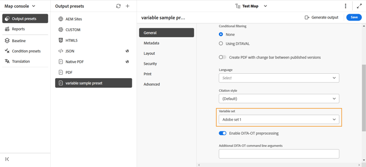 variable set dropdown