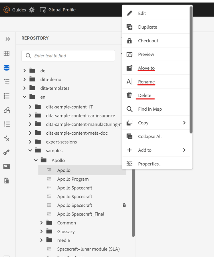 File contextmenu with Delete