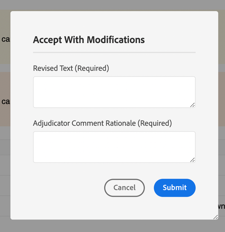 Accept With Modification Dialog