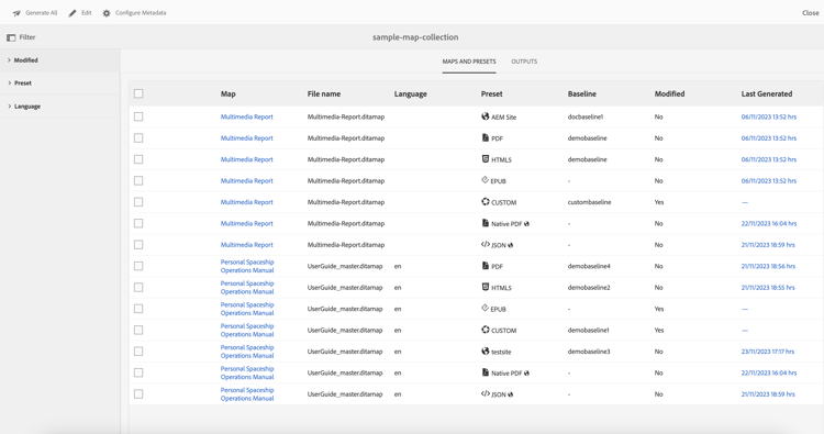 Map collection dashboard