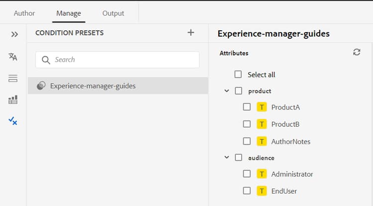 Condtion Presets from the Manage tab of the Web editor