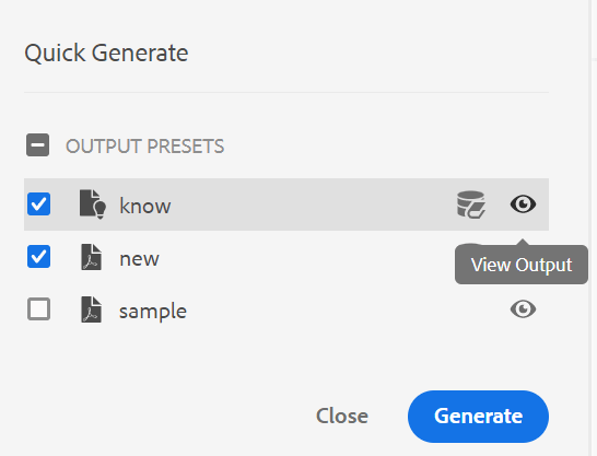 Quick Generate panel