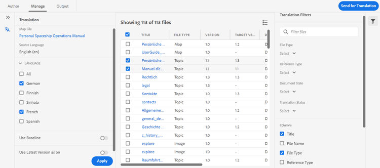 Translation dashboard