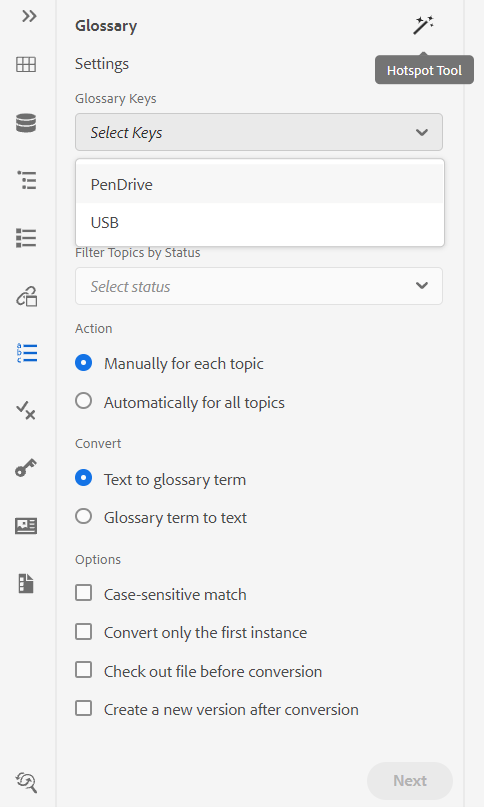 Glossary hotspot