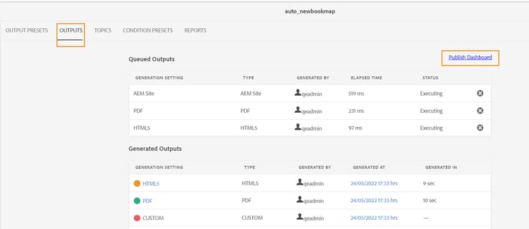 queued outputs