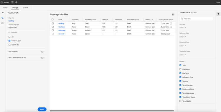 Translation dashboard