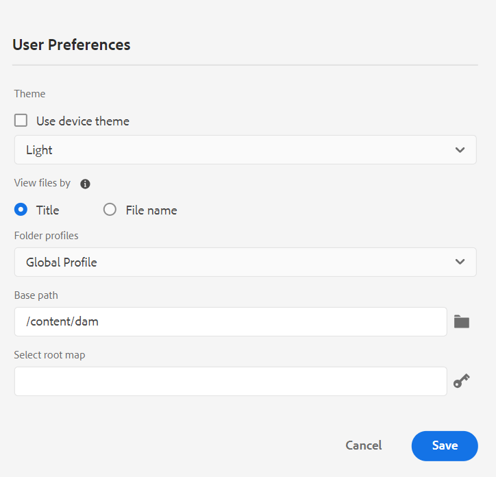 User Preferences dialog