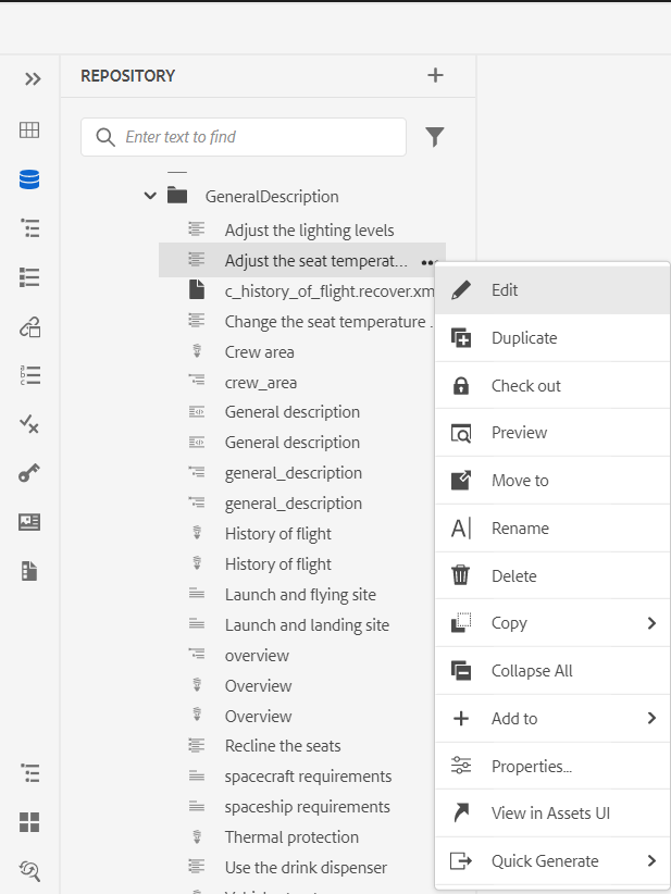 options menu of a file