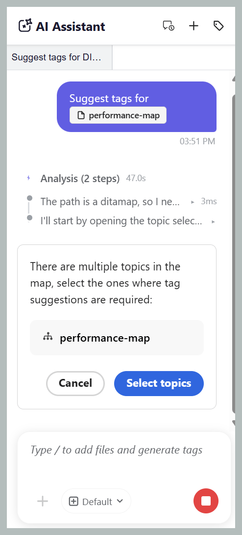 Agentic AI Assistant bulk tagging while selecting topics