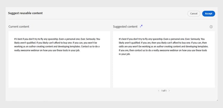 Suggest reusable content preview