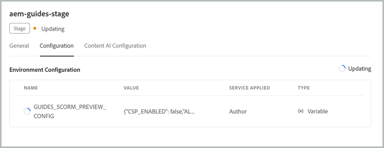Saving the variable for applying to the environment