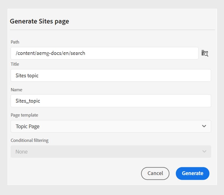 Add the path and template details in Generate Sites page