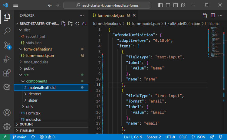 The materialtextfield custom component in VSCode