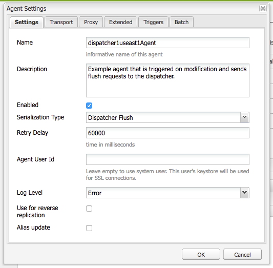 picture of the main configuration screen settings tab with the Serialization Type shown to be Dispatcher Flush