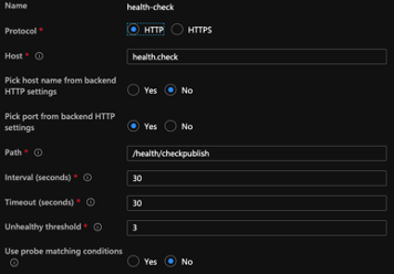 Image shows the Azure load balancer health check configuration