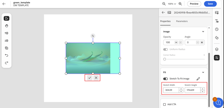 Accept crop and Cancel crop buttons