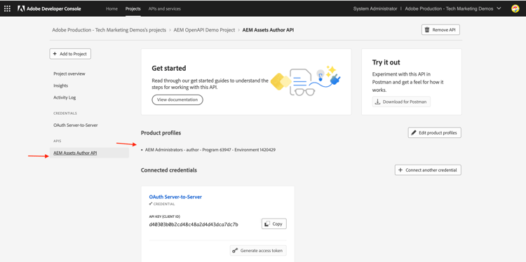 AEM API configuration