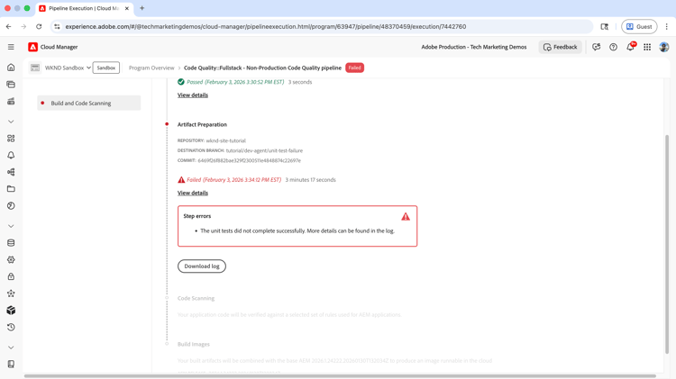 Failed Pipeline Execution