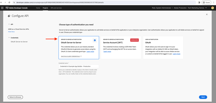 Adobe Developer Console - OAuth Server-to-Server