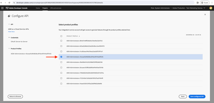 Adobe Developer Console - Product Profile