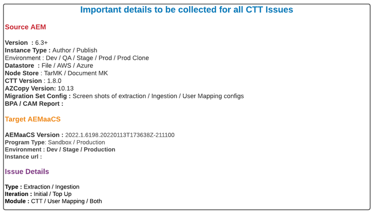 Content Migration Adobe Support Ticket Template