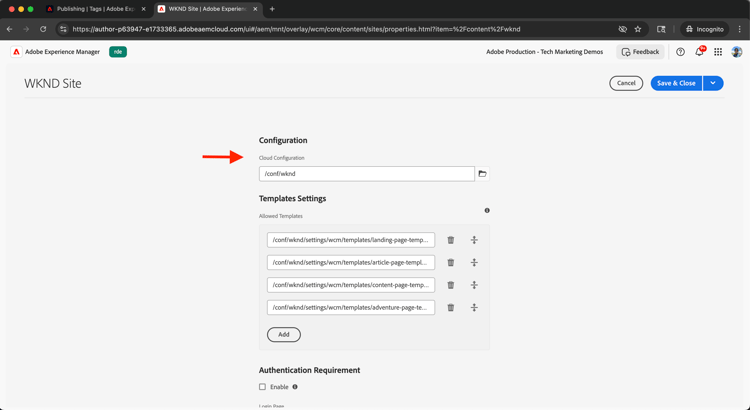 AEM Site Advanced Properties