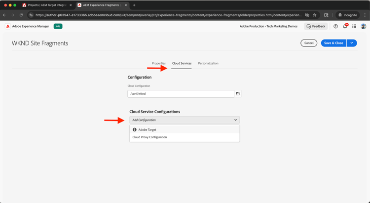 Experience Fragments Cloud Services