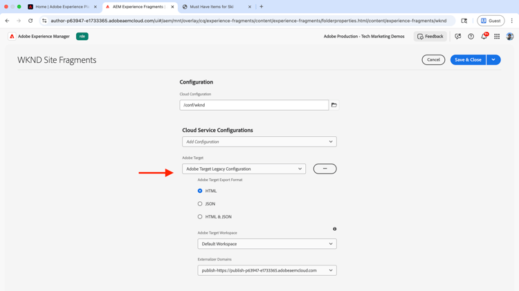 Experience Fragments with Target configuration