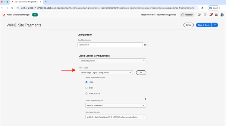 Experience Fragments with Target configuration