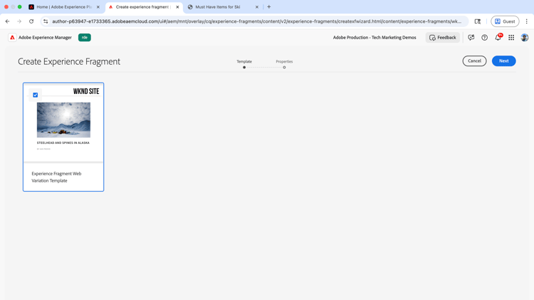 Create Experience Fragment