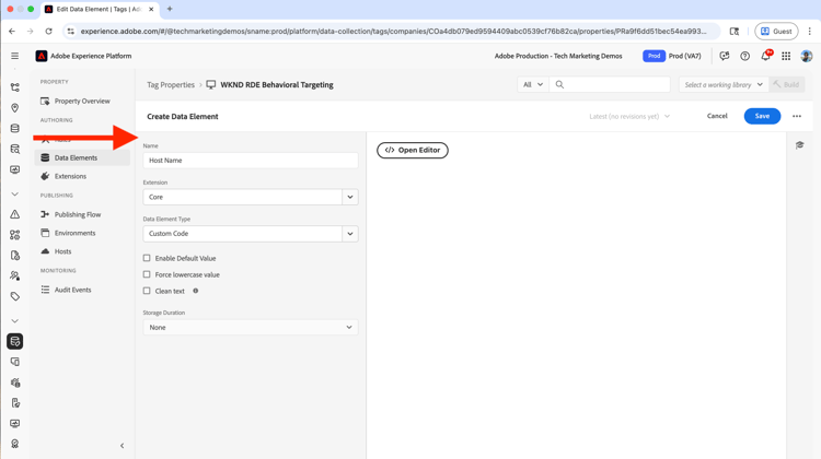 Host Name Data Element