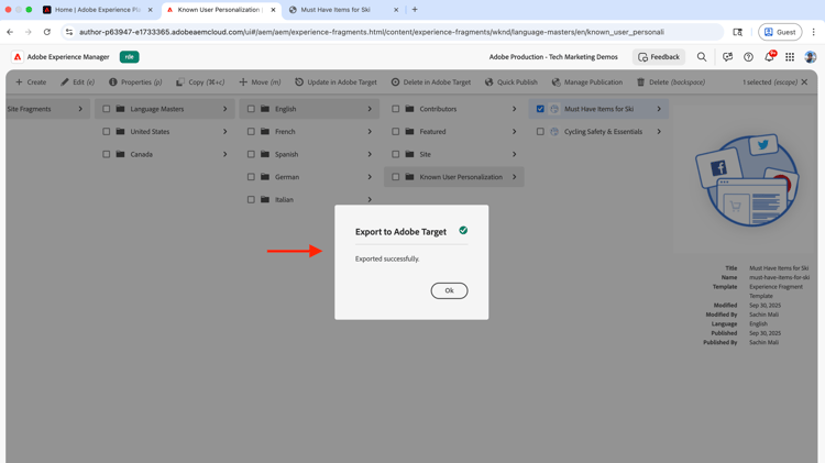 Export Experience Fragment